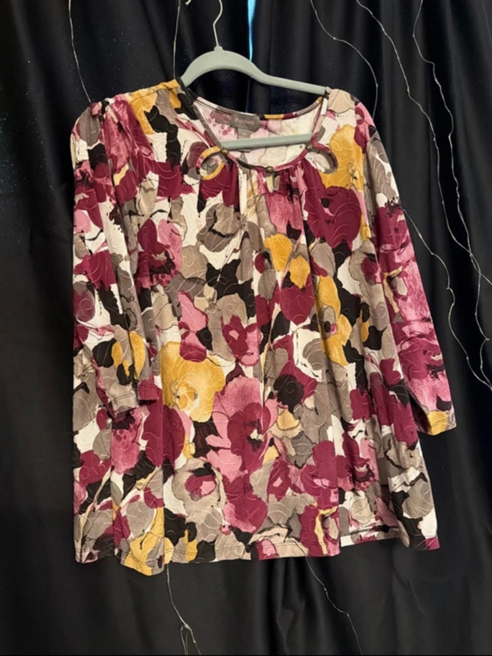 Women's Floral Keyhole Blouse in Pink & Mustard - Relaxed Fit